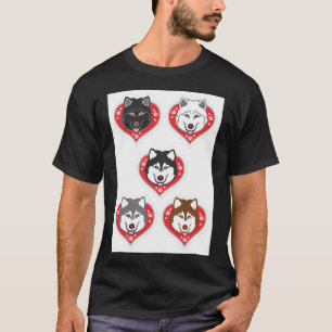 Husky Valentine Day With Red Heart Paw Prints In D T-Shirt