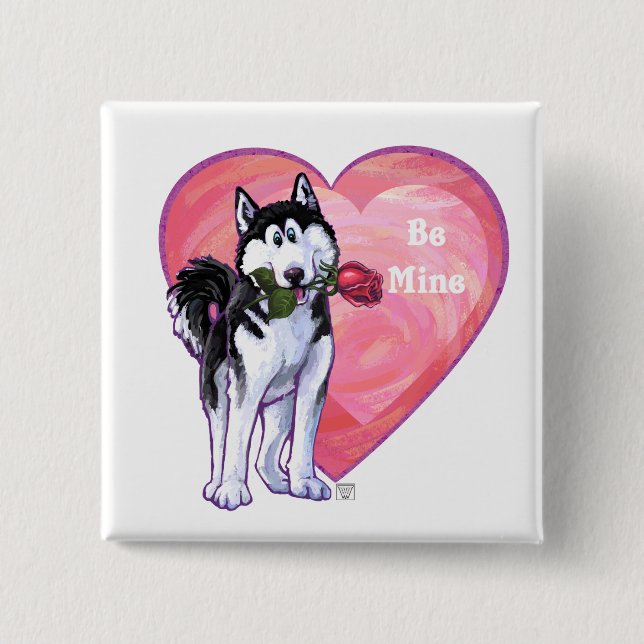 Husky Valentine's Day 15 Cm Square Badge (Front)
