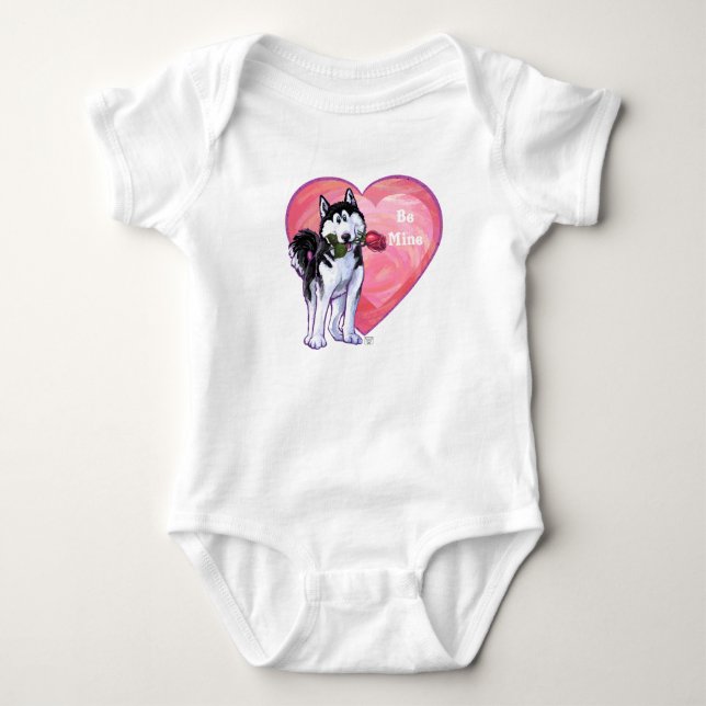 Husky Valentine's Day Baby Bodysuit (Front)