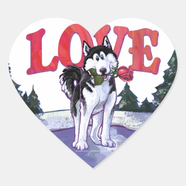 Husky Valentine's Day Heart Sticker (Front)