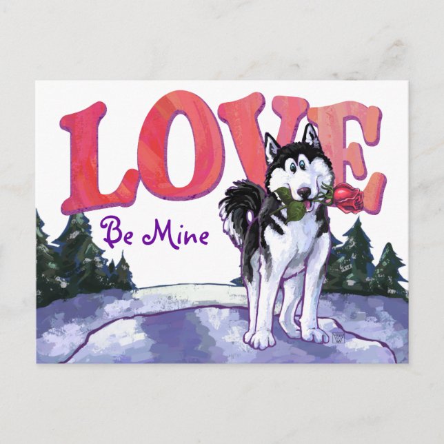 Husky Valentine's Day Holiday Postcard (Front)
