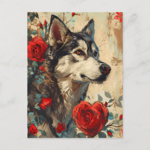 Husky Vintage Valentine's day  Postcard