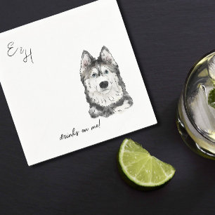 Husky watercolor Wedding Cocktail Napkins