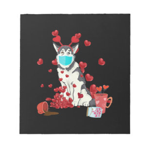 Husky Wear Face Mask Valentines Day Gift Notepad