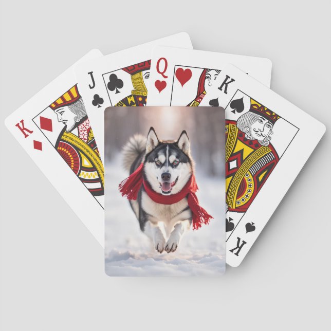 Husky Wearing A Red Winter Scarf Playing Cards (Back)