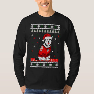 Husky Wearing Santa Hat Tree T-Shirt