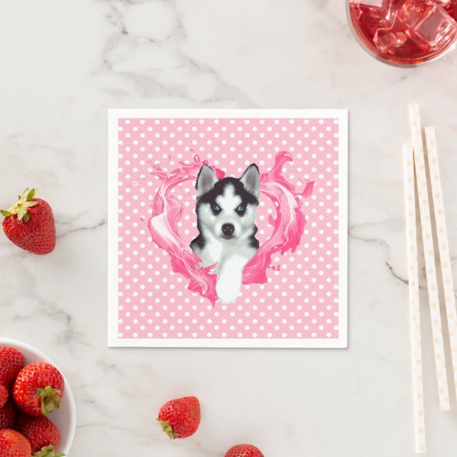 Husky Welpe Pink Heart Points Napkin (Insitu)