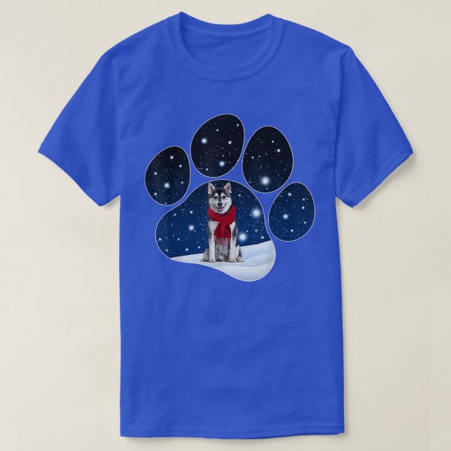 Husky Winter Snow Paw Dogs Christmas  T-Shirt (Design Front)