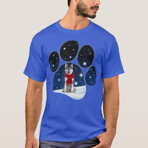 Husky Winter Snow Paw Dogs Christmas  T-Shirt
