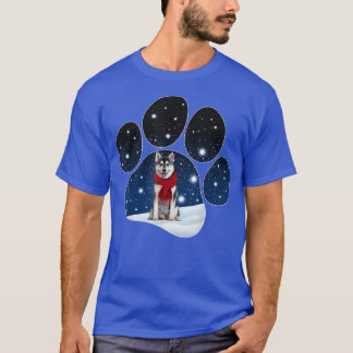 Husky Winter Snow Paw Dogs Christmas  T-Shirt