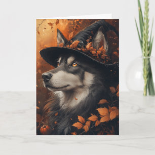 Husky Witch Halloween Holiday Card