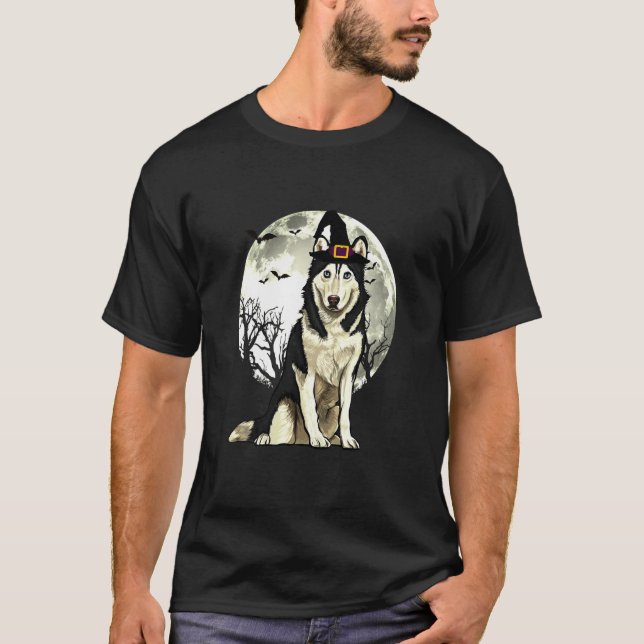 Husky Witch Hat Halloween T-Shirt (Front)