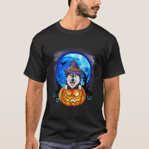 Husky Witch Hat Pumpkin Scary Halloween Dog Lovers T-Shirt