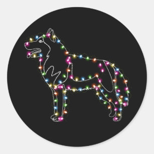 Husky With Christmas Light Husky Lover Merry Xmas Classic Round Sticker