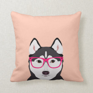 Husky with Glasses - Dog with Hipster glasses Cushion