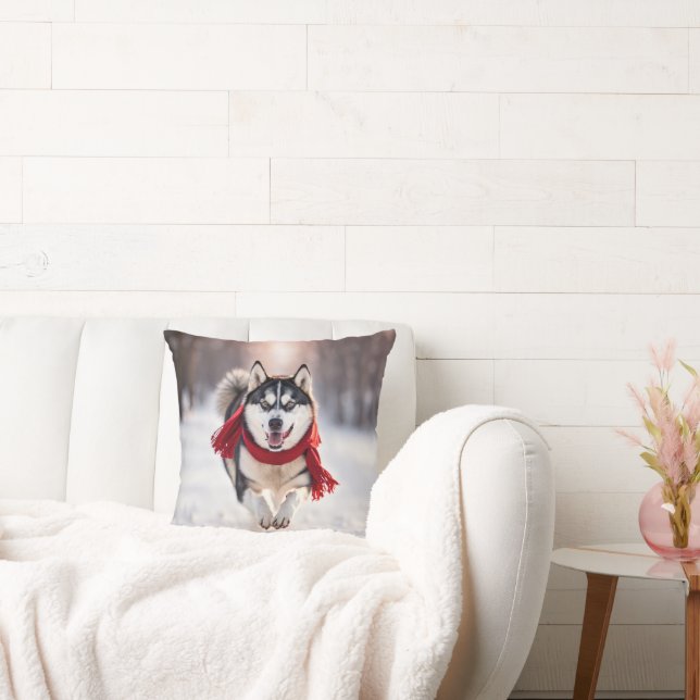 Husky With Red Scarf Cushion (Couch)