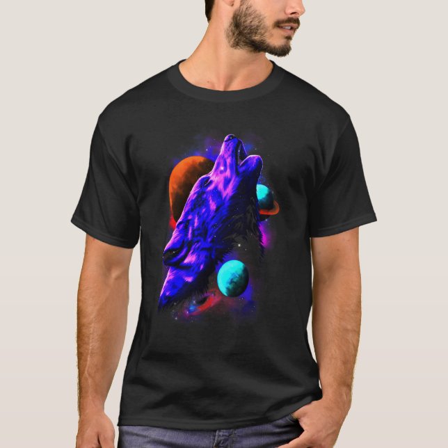 Husky Wolf Icy Moon Galaxy T-Shirt (Front)