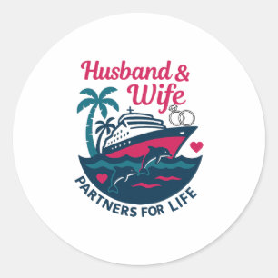 Husnd And Wife Couple Matching Cruise Vacation  Classic Round Sticker