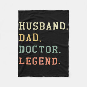 Husnd Dad Doctor Legend Retro Physician Medical Fleece Blanket