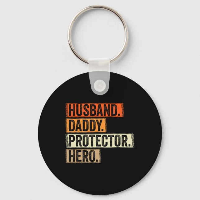 Husnd Daddy Protector Hero Mens Funny Fathers Day  Key Ring (Front)