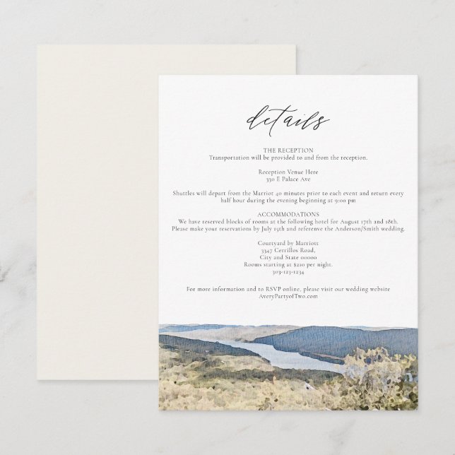 HUSON VALLEY New York Watercolor Wedding Details Invitation (Front/Back)
