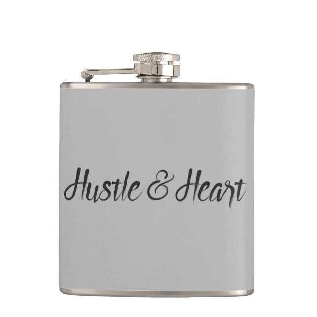 Hustle and Heart Typography Hip Flask (Front)