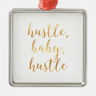 Hustle, Baby, Hustle Cursive Gold Metal Tree Decoration