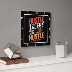 Hustle Beats Talent Runner Motivation Square Wall Clock
