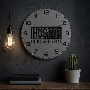 Hustle Grind and Shine Motivational Quote Large Clock