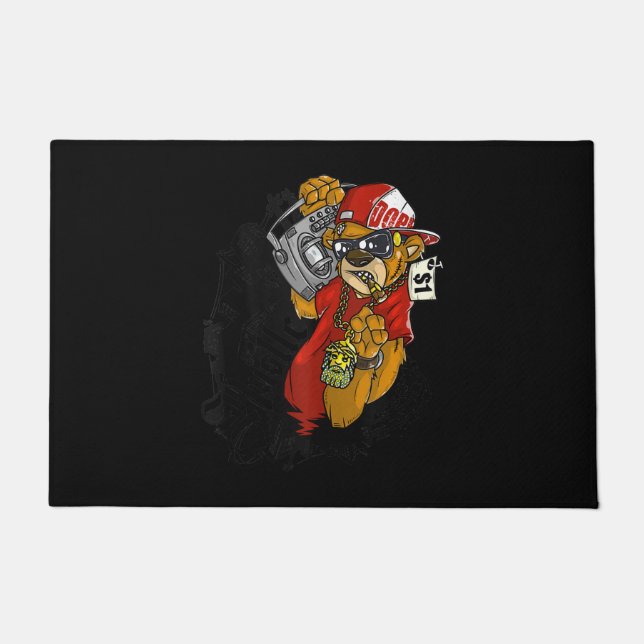 Hustle Hard Hip Hop Teddy Bear Gangster Rap Doormat (Front)