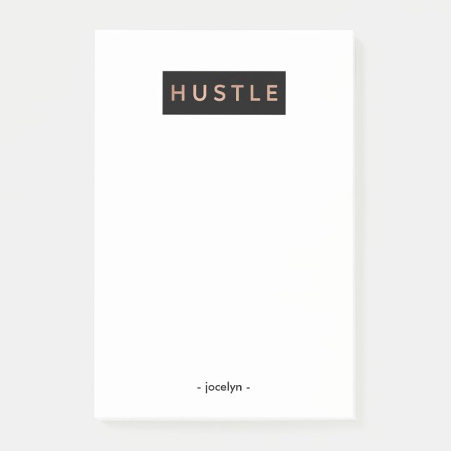 Hustle | Modern Black White and Pink Post-it Notes (Front)