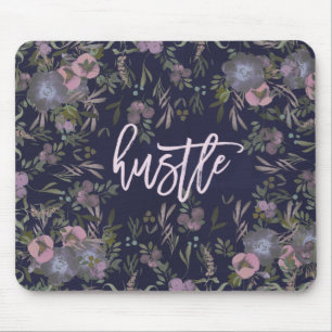 Hustle Navy Blue with Modern Smoky Florals Mouse Mat
