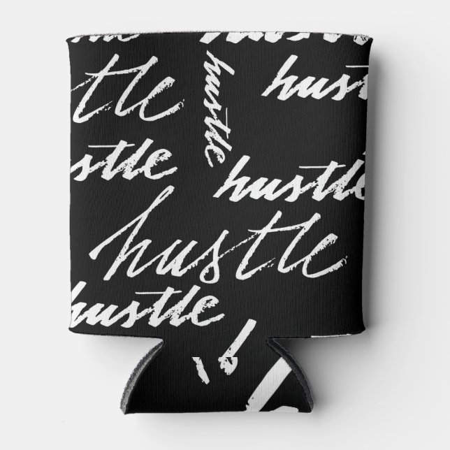 Hustle Text: Grunge Music Pattern. Can Cooler (Front)