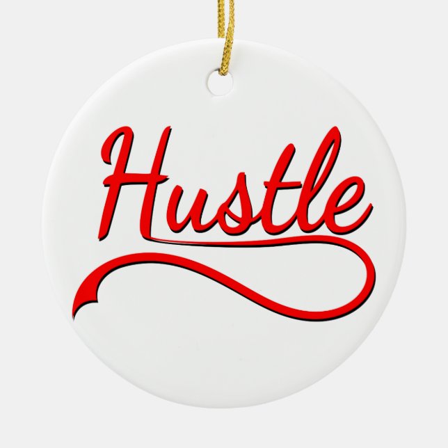 Hustle Typography Art Ceramic Tree Decoration (Front)