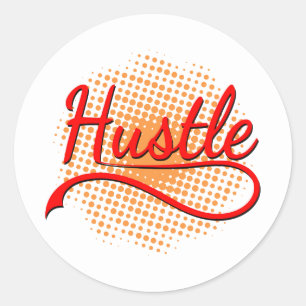 Hustle Typography Art With Orange Vortex Classic Round Sticker