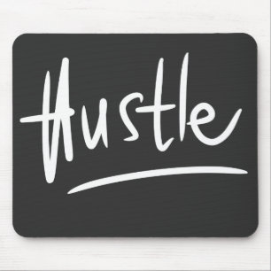 Hustle White Handwritten Typography Mouse Mat