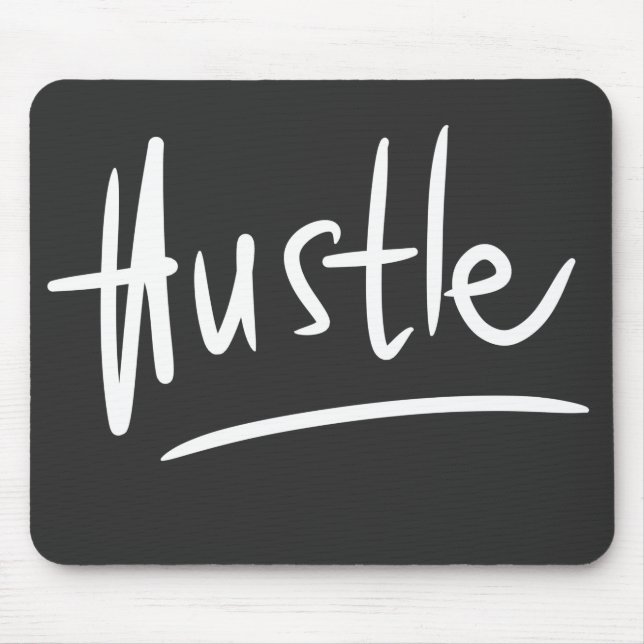 Hustle White Handwritten Typography Mouse Mat (Front)