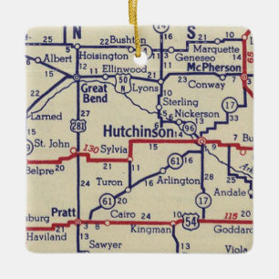 Hutchinson KS Vintage Map Ceramic Ornament