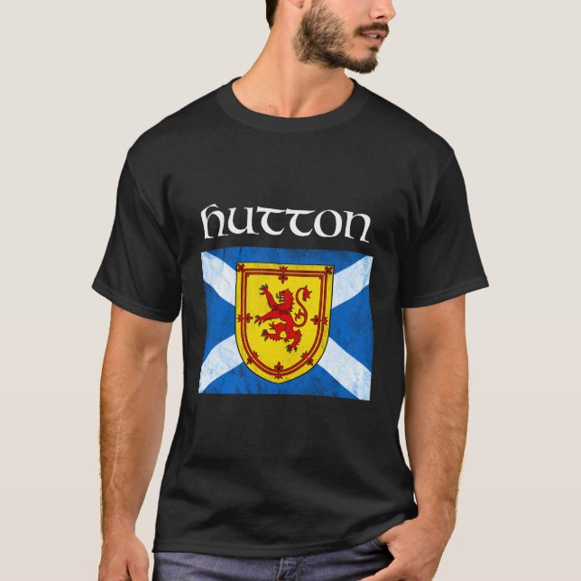 Hutton Scottish Clan Name Hoodie Scotland Flag T-Shirt (Front)