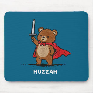 Huzzah Bear Knight Funny Sword Meme Quote Mouse Mat