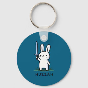Huzzah bunny knight funny sword meme quote animal key ring