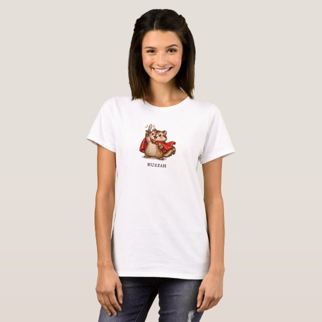 Huzzah Cute Chipmunk with Sword Funny T-Shirt (Front Full)