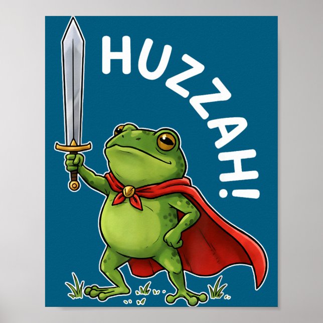 Huzzah Frog Knight Funny Sword Meme Frog Quote Men Poster (Front)