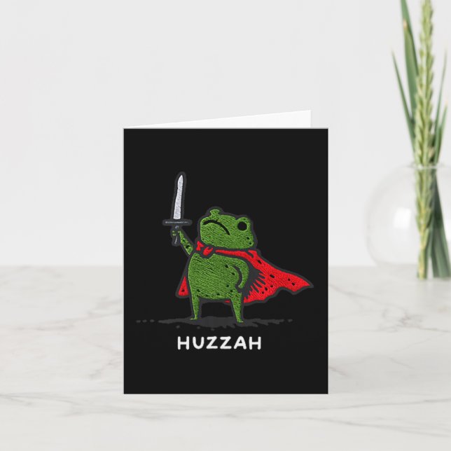Huzzah Frog Knight Funny Sword Meme Quote  Card (Front)