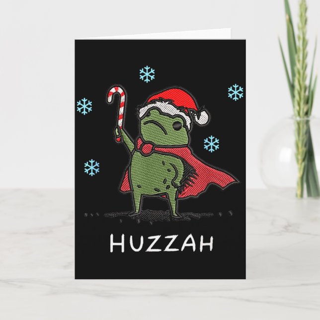 Huzzah Frog Knight Funny Sword Meme Quote Christma Card (Front)
