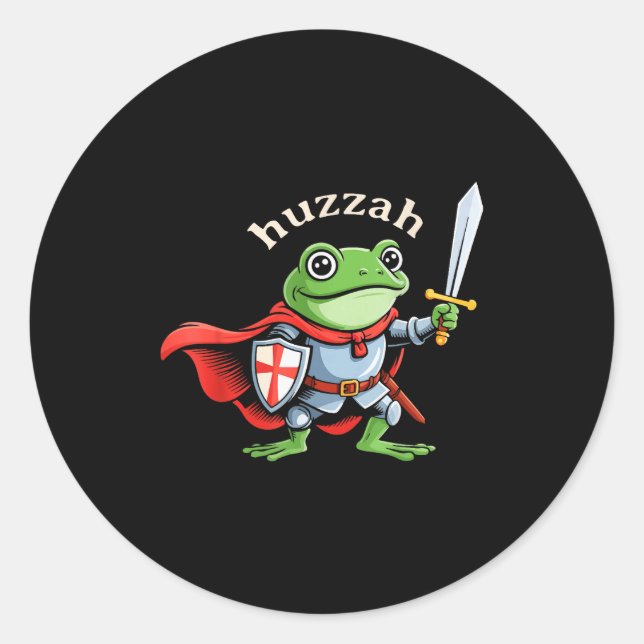 Huzzah Frog Knight Funny Sword Meme Quote Medieval Classic Round Sticker (Front)