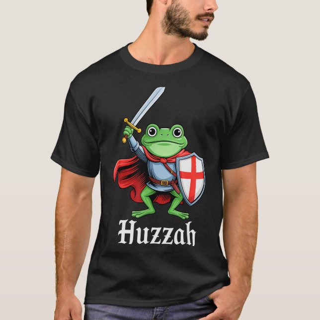 Huzzah Frog Knight Funny Sword Meme Quote Medieval T-Shirt (Front)