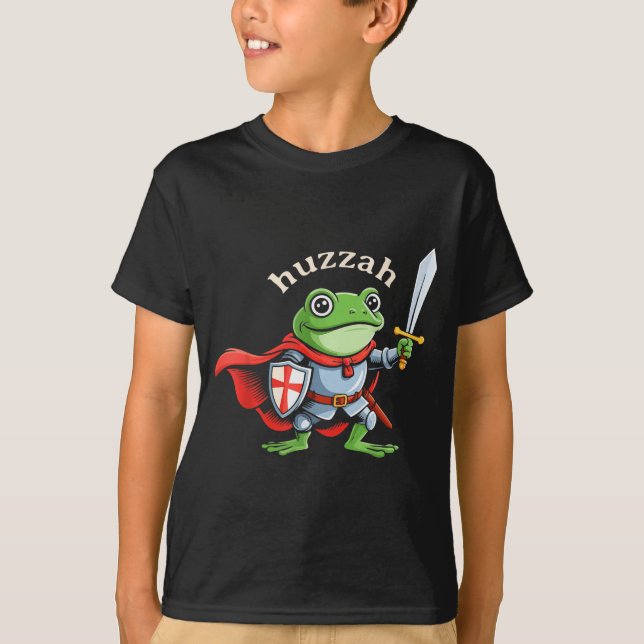 Huzzah Frog Knight Funny Sword Meme Quote Medieval T-Shirt (Front)