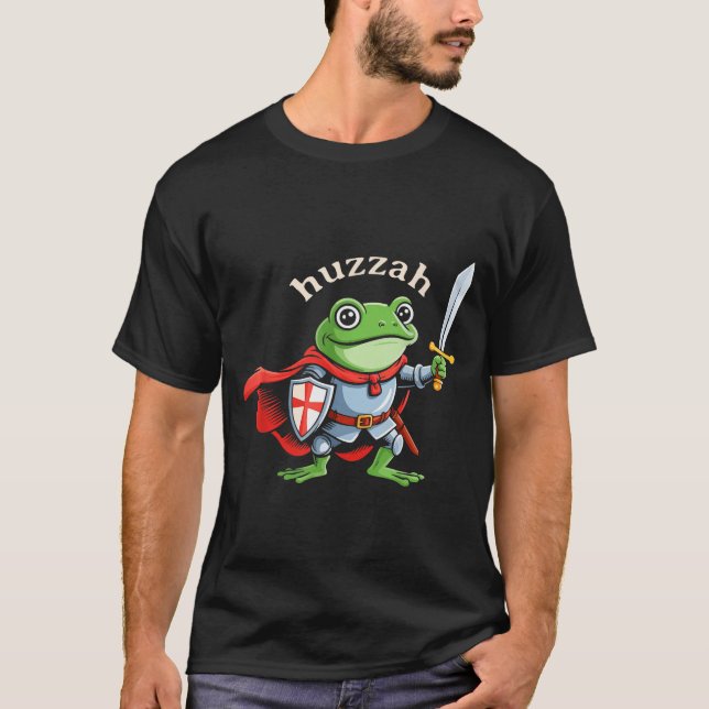 Huzzah Frog Knight Funny Sword Meme Quote Medieval T-Shirt (Front)