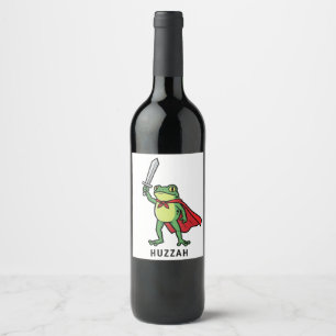 Huzzah Frog Knight Funny Sword Meme Quote Wine Label